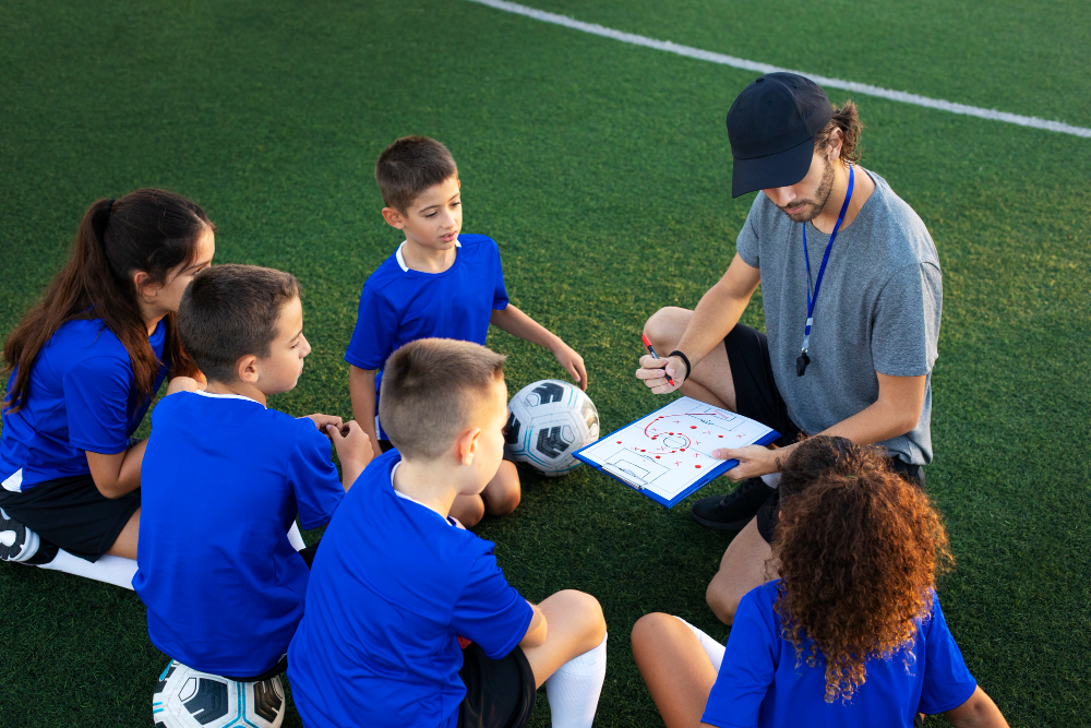 Young football players training at a sports academy